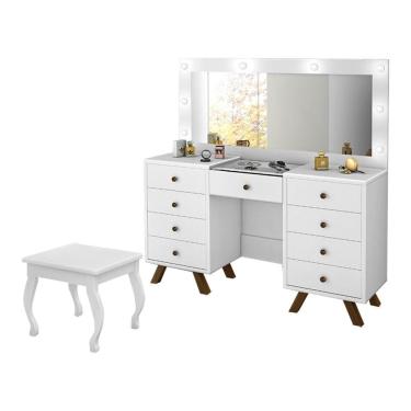Imagem de Penteadeira Camarim com espelho banqueta LED Luapa Mila - Branca