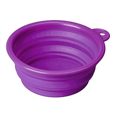 Imagem de Pote Pet Silicone Retrátil Comedouro Ração Comida Bebedouro Água Cachorro Gato Animais Passeio Fácil Uso (Roxo)