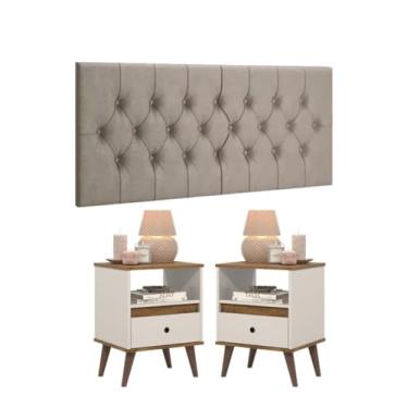 Imagem de Kit 2 Mesa de Cabeceira -TED- Com Cabeceira Bege 1,40 (OFF WHITE/FREIJÓ)
