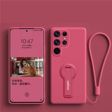 Imagem de Para samsung galaxy s23 s23 s22 plus ultra s21 fe capa à prova de choque suporte suporte de silicone líquido capa protetora, camélia vermelho, para s23