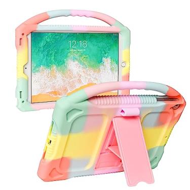 Imagem de JOGUIIA Capa infantil para iPad 6ª/5ª geração, capa de silicone premium para iPad de 9,7 polegadas 2018/2017 com alça embutida para iPad Air/Air 2 (arco-íris)