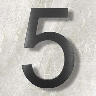 Imagem de Cobata Números de casa de 25 cm - Número de endereço residencial moderno flutuante - Número de acabamento escovado de alumínio contemporâneo grande, preto (número 5)