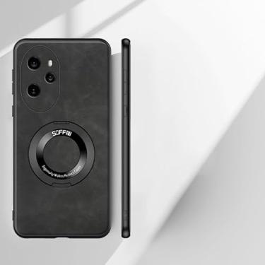 Imagem de Capa de telefone compatível com Huawei Honor 100 Pro capa com suporte magnético de 360°, capa multifuncional de couro à prova de choque TPU protetora resistente (cor: preto)