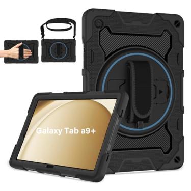 Imagem de ROSROME Capa para Galaxy Tab A9 Plus 5G/A9+ (11 polegadas) com protetor de tela HD e alça de ombro, proteção contra quedas de 4,5 m, capa com alça de mão com suporte 360 para tablet Samsung A9Plus