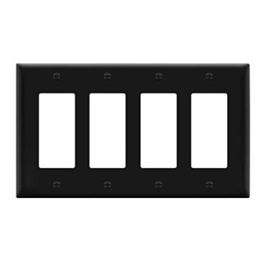 Imagem de LIDER Tampa de interruptor decorador quádruplo acabamento fosco, placa de parede para três tomadas, tamanho médio 4 entradas 12,4 cm x 21,7 cm, termoplástico de policarbonato inquebrável, listado pela UL, LWP-34M-BK, preto