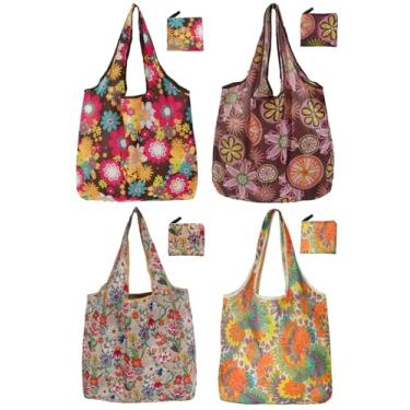 Imagem de Noilk Sacolas de compras reutilizáveis, 4 | 6 | pacote com 12 22,7 kg, sacolas de compras modernas dobráveis e laváveis, sacolas de presente para mulheres, Girassol, pacote com 4, Large