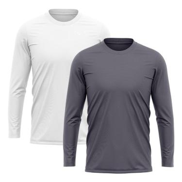 Imagem de Kit 2 Camiseta Masculina Dry Proteção Solar UV Manga Longa Treino Esporte Camisetas-Masculino
