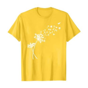 Imagem de Camiseta feminina com gola redonda e girassol, flores silvestres, estampada, casual, estampada, caimento solto, gola redonda, Amarelo, P