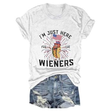 Imagem de Camiseta feminina I'm Just Here for The Wieners Túnica Patriótica Dia da Independência de 4 de julho com gola redonda e manga curta, Branco, 3G
