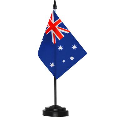 Imagem de Conjunto de bandeiras de mesa ANLEY Australia Deluxe - Bandeira australiana em miniatura para mesa de 6 x 4 "com pólo sólido de 12" - cores vivas e resistente ao desbotamento - base preta e topo