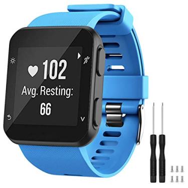 Imagem de TopPerfekt Pulseira de relógio para Garmin Forerunner 35, pulseira de substituição de silicone macio compatível com relógio inteligente Forerunner 35, compatível com pulso de 130 a 230 mm (azul