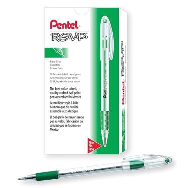 Imagem de Pentel Caneta esferográfica R.S.V.P. Ponta fina de 0,7 mm, tinta verde, caixa com 12 (BK90-D)