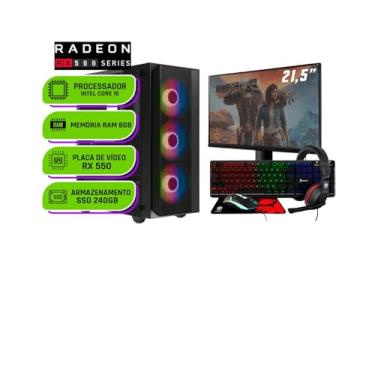 Imagem de PC Gamer Completo Alligator Shop Intel i5 3470, Radeon RX 550 4GB, Memoria 8GB DDR3, SSD 240GB, Monitor 21,5 Polegadas