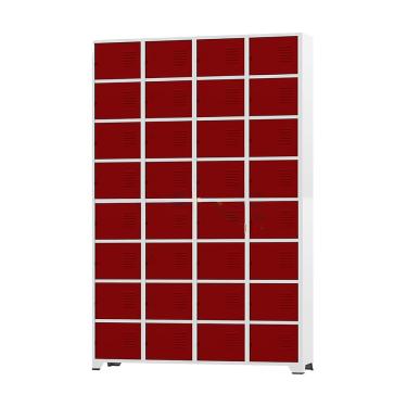 Imagem de Armário Roupeiro De Aço Para Vestiário 32 Portas Locker Vermelho com Chave