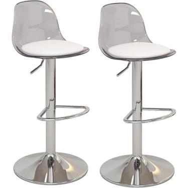 Imagem de Conjunto de 2 bancos de bar em acrílico - cadeiras giratórias elegantes com altura ajustável em couro PU e encosto transparente - bancos de bar modernos para cozinha doméstica, cinza