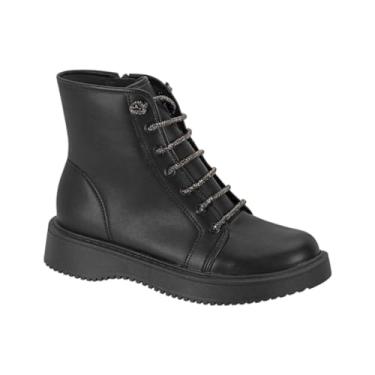 Imagem de Bota Feminina Coturno Cano Curto Cadarço Brilho Moleca 5339.110 (Preto, BR, Adulto, Numérico, 38)