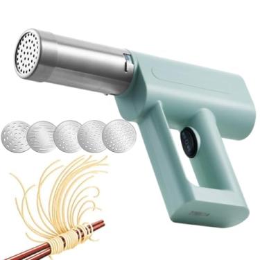Imagem de MáQuina De Fazer MacarrãO EléTrica, 50 W, PortáTil, De AçO InoxidáVel, Sem Fio, AutomáTica, PortáTil, MáQuina De Fazer MacarrãO, Com 5 Moldes - FaçA MacarrãO Rapidamente Em 25s,Green