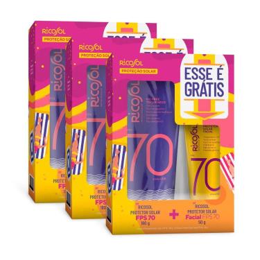 Imagem de Kit 3 und Ricosol FPS 70 Corpo 180g + FPS 70 Facial 50g