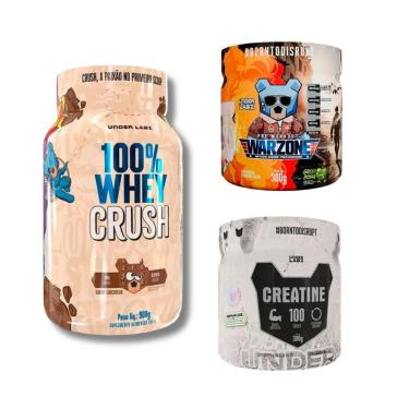 Imagem de Kit Whey 100% Crush Concentrada Chocobear 900g + Creatine Borntodisrupt 300g + Warzone Green Bomb 30-Unissex