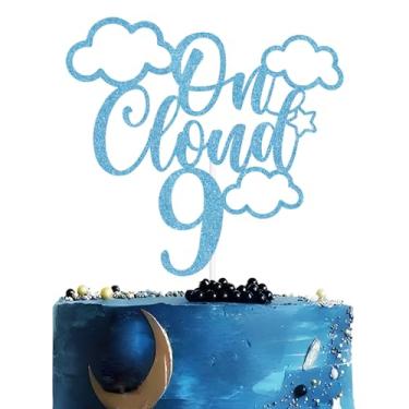 Imagem de On Cloud 9 Cake Topper, Cheers to 9 Years, In My 9th Birthday Era, Happy 9th Birhtday Party Decorations Blue Glitter