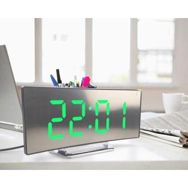 Imagem de Relógio Digital Curvado de Mesa Cama Led LCD Espelhado Despedrador Son