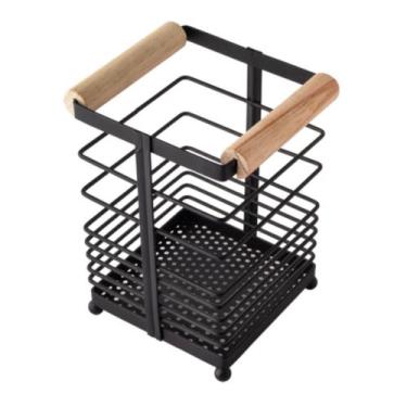 Imagem de Porta Talher Escorredor Alça de Madeira e Ferro Preto - Clink