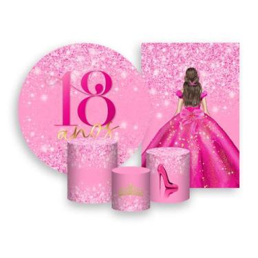 Imagem de Kit 2 Painéis De Festa + Trio De Capas Cilindro - Princesa 18 Anos Efe