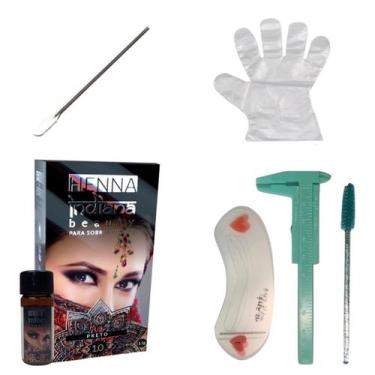 Imagem de Kit Designer Sobrancelha Henna Indiana Beauty Paquímetro 8cm Escova Ap