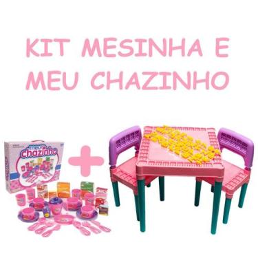 Imagem de Mesinha Rosa 2 Cadeiras Infantil Mais Kit Meu Chazinho - Big Star e Tr
