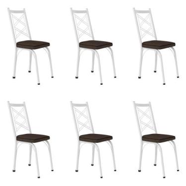 Imagem de Kit 6 Cadeiras de Cozinha Delaware Estampado Imbuia Pés de Ferro Branc