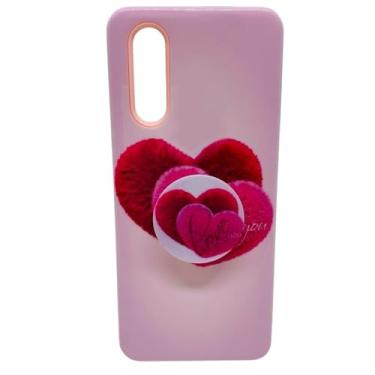 Imagem de Capa Celular Compatível com Xiaomi Mi A3 Com Suport Para Dedos (Rosa Coração)