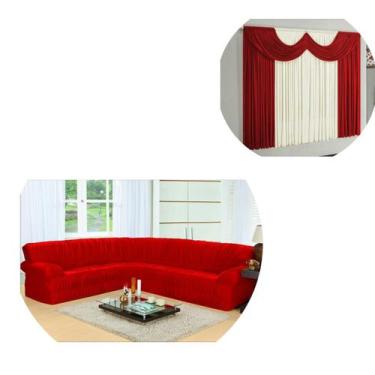 Imagem de Kit Capa Sofá De Canto De Até 5/6 Lugares + Cortina Riviera 02 Metros 