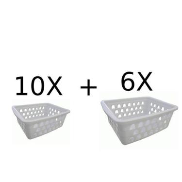Imagem de Kit 10 Cestos Multiuso Pequeno Branco + 6 Cesto Médio Branco - Uninjet