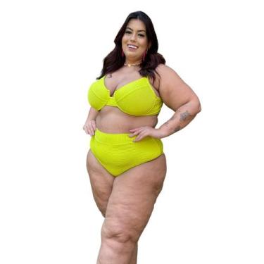 Imagem de Biquíni Moda Praia Plus Size Hot Pants Meia Taça Retrô Canelado Blogue