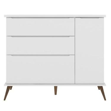 Imagem de Cômoda Infantil 1 Porta 3 Gavetas 100% MDF Pés Retrô Melinda Branco - 