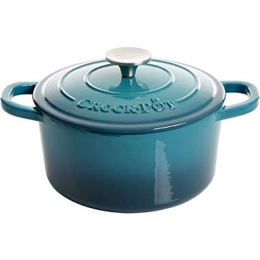 Imagem de Crock-Pot Forno holandês de ferro fundido redondo esmaltado artesanal, 2,7 litros, azul-petróleo dégradé