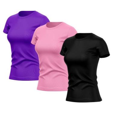 Imagem de Kit 3 Camisetas Feminina Dry Básica Lisa Proteção Solar UV Térmica Blu
