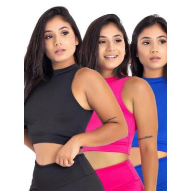 Imagem de Kit 3 Top Fitness Suplex Feminino Sports & Academia com Gola  MAG900 -
