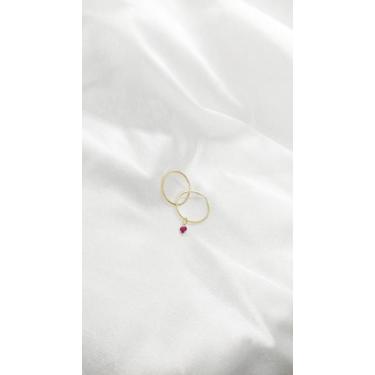 Imagem de Brinco Argola 1.3cm e Pingente Zircônia Pink Ouro 18k. - cjo