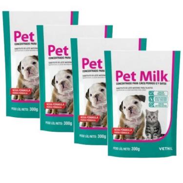 Imagem de Kit 4 Pet Milk 300g P/ Cães Gatos Substitui O Leite Materno - Vetnil