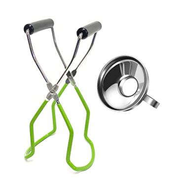 Imagem de 2 Pieces Stainless Steel Canning Jar Lifter Tongs and Canning Funnel with Safe and Secure Grip for Wide-Mouth and Regular Jars, Easy to Clean and Dishwasher Safe