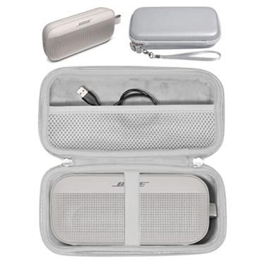 Imagem de GETGEAR Capa para alto-falante portátil Bose SoundLink Flex Bluetooth da getgear, bolso de malha para cabo de carregador, alça de pulso removível (areia)