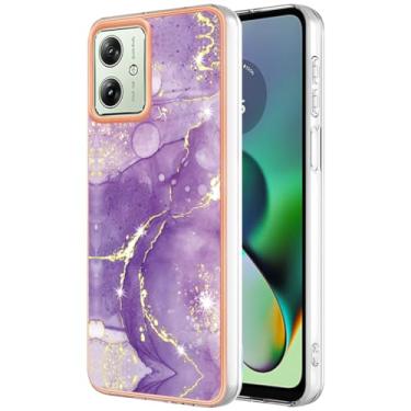 Imagem de Dinglijia Capa de telefone fina para Motorola G54, TPU macio IMD padrão de mármore design moderno capa para meninas, câmera aprimorada e capa de proteção de tela para Moto G54, YBBK roxo
