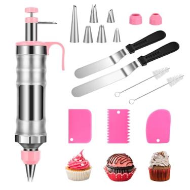 Imagem de Conjunto de pistola de decoração de gelo, conjunto de seringas de aço inoxidável para decoração de sobremesa, injetor de enchimento de cobertura de cupcake com 6 bocais de cobertura, 3 raspadores de
