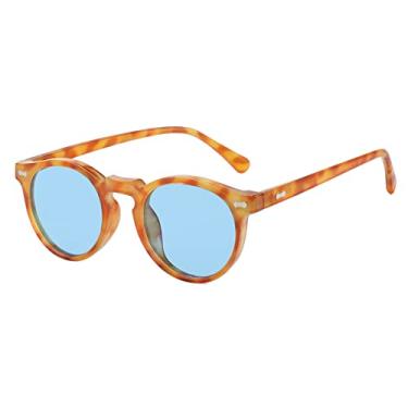 Imagem de Gleyemor Óculos de sol vintage polarizados para homens, óculos de sol redondos, proteção UV400, armação de acetato retrô feita à mão, Armação de tartaruga amarela 051/lente azul transparente,