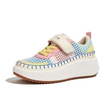 Imagem de LUCKY STEP Tênis de corrida infantil com glitter, trançado, brilhante, brilhante, princesa, escolar, atlético, caminhada, para crianças/meninos/meninas, Multimalha rosa/amarelo, 1 Little Kid