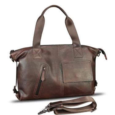 Imagem de Bolsa mensageiro de couro genuíno e maleta masculina com alça superior de couro para alça de ombro para alça de laptop, Café