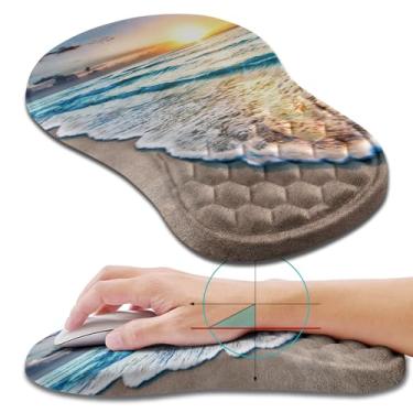Imagem de Hokafenle Mouse pad ergonômico suporte de pulso com design de massagem, descanso de pulso para alívio da dor Mousepad com espuma viscoelástica e base de poliuretano antiderrapante, mouse pads para mouse e mesa sem fio (30,5 x 20,32 cm, pôr do sol na praia