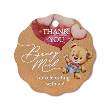 Imagem de Summer-Ray 50 peças adoráveis etiquetas de presente Thank You Beary Much para chás de bebê ou festa de aniversário infantil (marrom kraft)