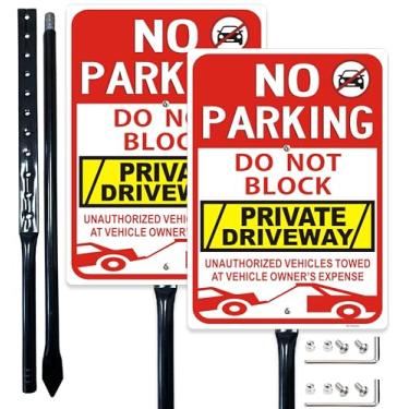 Imagem de Amexiu Placa de estacionamento não bloqueia placas de garagem privadas com 91 cm de comprimento de estaca de metal, 25,4 x 35,5 cm "Veículos não autorizados rebocados às despesas do proprietário do